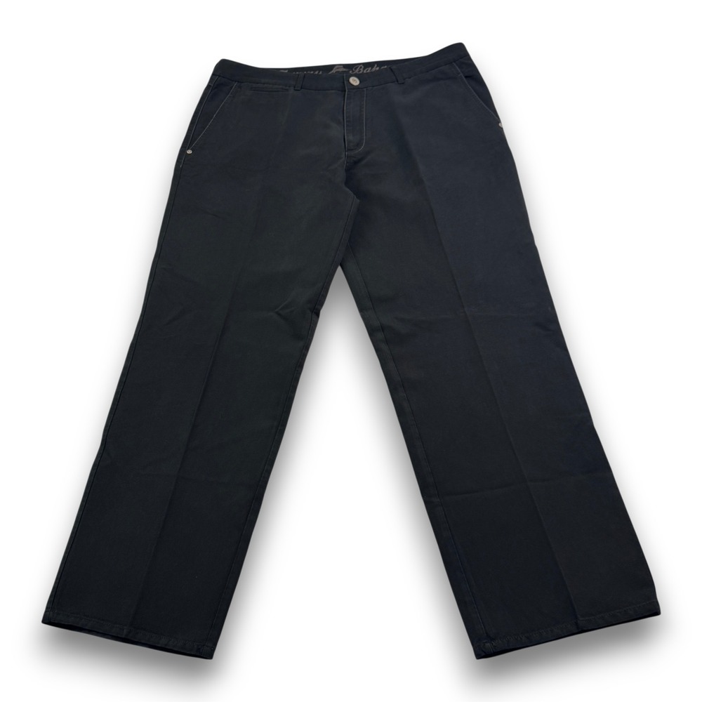 Tommy Bahama Mens 38x32 Black Silk Cotton Blend Flat Front Straight Leg Trousers